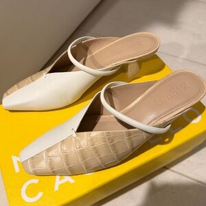 Mercedes Castillo Cream and Tan Mules